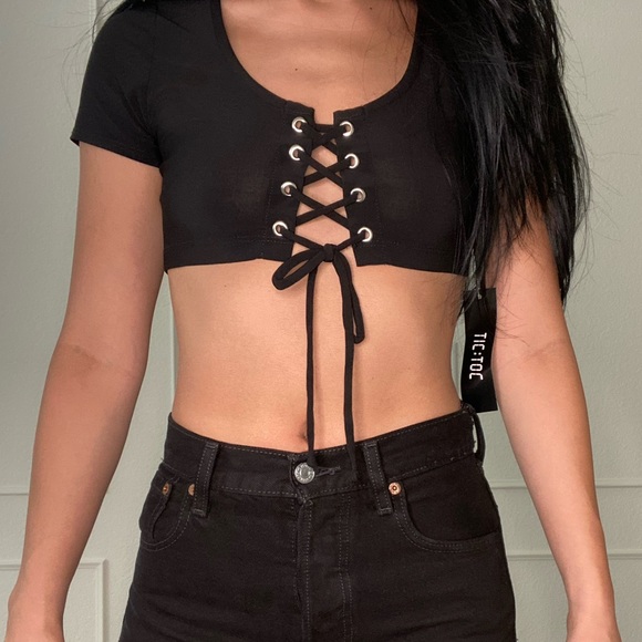 Tic Toc Black Crop Top - Picture 2 of 2